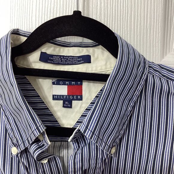 Tommy Hilfiger Navy and White Striped Button-Down Shirt - Picture 5 of 11